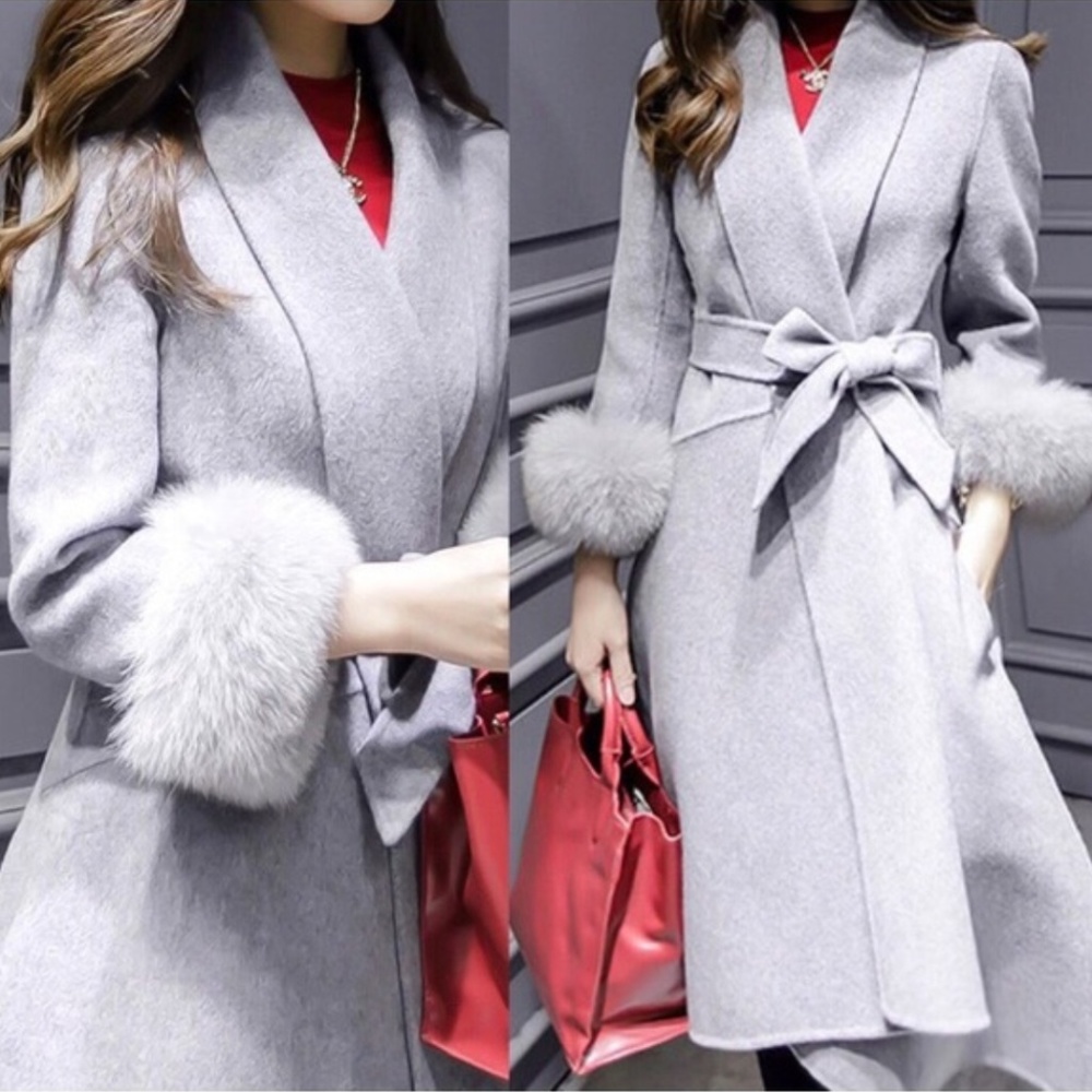 HOUSE OF LEYTON - NWT - Fur Cuffed Tied Waist Coat